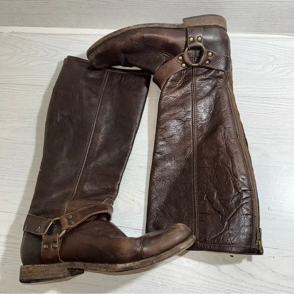 Frye Phillip Harness Tall Brown Leather Equestrian Style Boots 76850 Size 6.5 - Picture 2 of 10